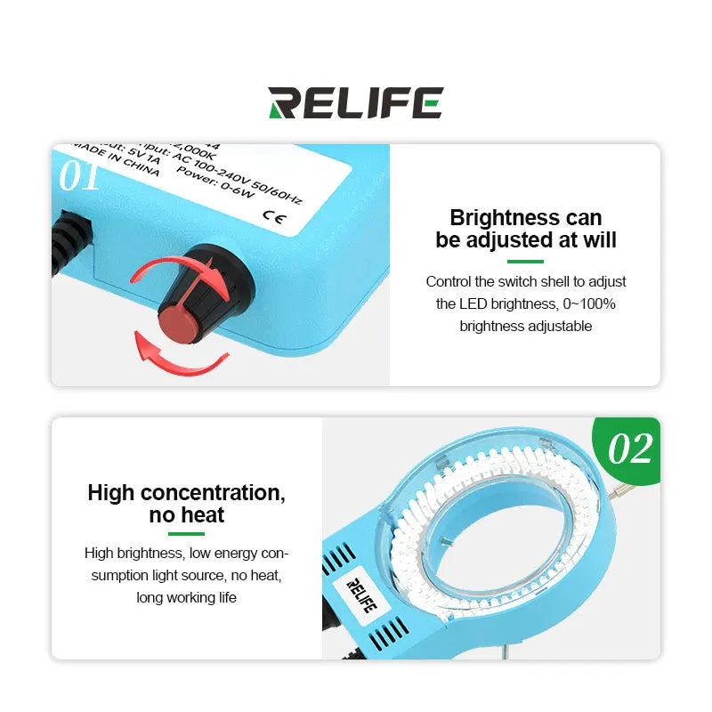 RELIFE RL-033M Microscope Light Source with 144 Lamp Beads Strong Focusing, Adjustable Brightness , Convenient USB Interface