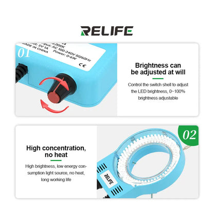 RELIFE RL-033M Microscope Light Source with 144 Lamp Beads Strong Focusing, Adjustable Brightness , Convenient USB Interface