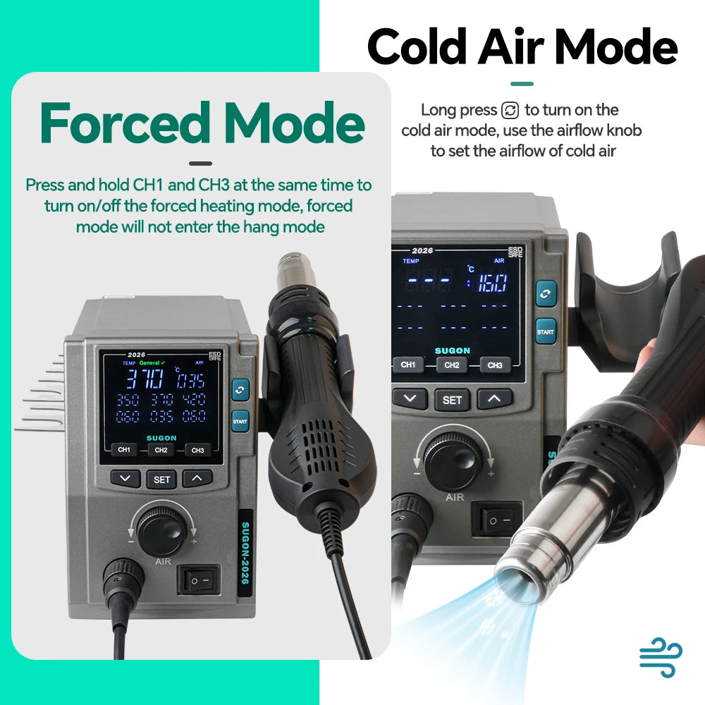 SUGON 2026 700W Soldering Station 160 Grade Airflow Hot Air Gun Electronics Rework Station Phone Repair BGA PCB SMD Solder Tools