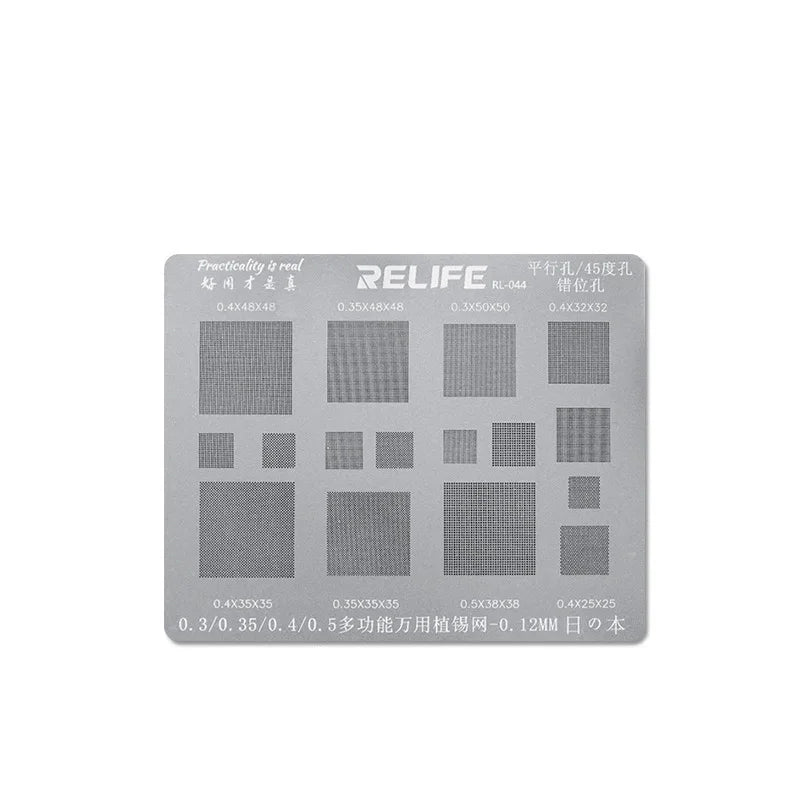 RELIFE  Universal 0.3/0.35/0.4/0.5  Parallel/45 Degree Hole BGA Stencil Multi-Purpose Solder Planting Steel Mesh Template
