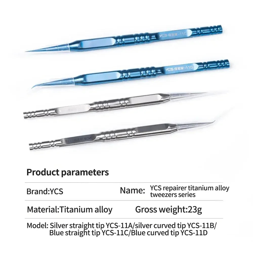 YCS Repair Titanium Alloy Curved Pointed Tweezers for Mobile Phone Computer Motherboard Chip Flying Wire Clamping Tweezers Tool