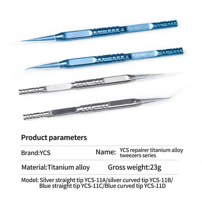 YCS Repair Titanium Alloy Curved Pointed Tweezers for Mobile Phone Computer Motherboard Chip Flying Wire Clamping Tweezers Tool