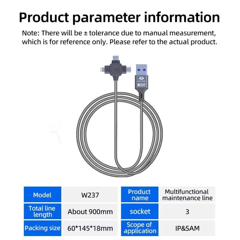 OSS W237 Data Recovery Engineering Cable One Click DFU Data One-click Restart Enter Recovery Mode 3-Head Design Phone Repair