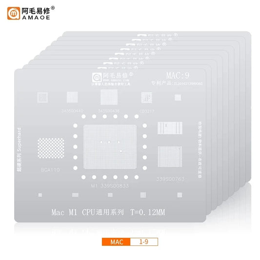 Juego de plantillas para reballing BGA de MacBook AMAOE MAC 1-9 (9 piezas, 0,12 mm)