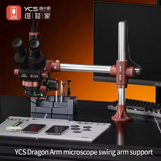 Soporte metálico universal telescópico plegable de 360° para microscopio YCS con brazo de dragón, fijo y elevable, para herramientas de mantenimiento e inspección