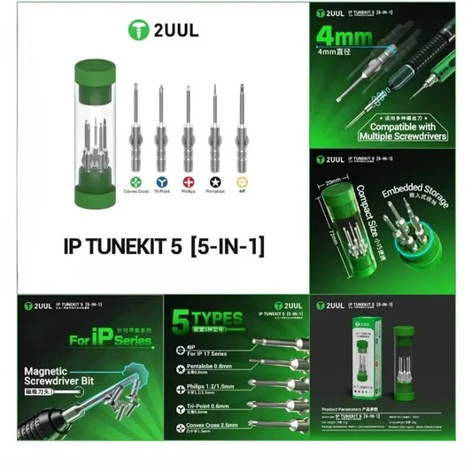 Kit de puntas de destornillador 2UUL SD25 IP TUNEKIT 5 para reparación de teléfonos móviles, con puntas pentalobe, Phillips, tri-point y de cruz convexa 4IP