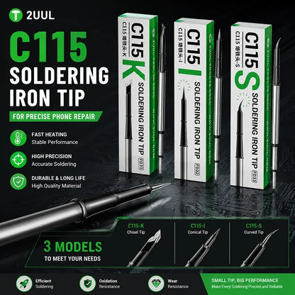2UUL C115 Soldering Iron Tip K I S Precision Fast Heating Universal Replacement Solder Tips for Mobile PCB Repair Tools