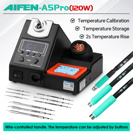Estación de soldadura AIFEN A5Pro de 120 W con mango con cable, puntas 245/210/115, estación de retrabajo con cautín para electrónica y herramientas de reparación BGA