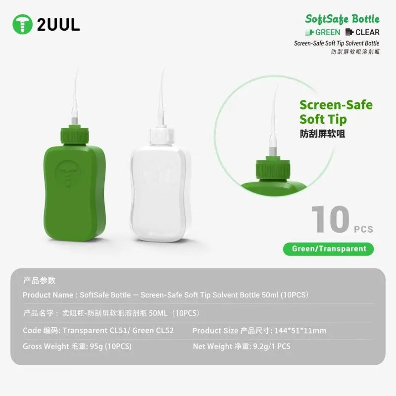 2UUL CL51/CL52 Solvent Bottle 50ml Soft Tip Liquid Dispenser for Mobile Phone Repair  Cleaning Alcohol Glue Removal Tool