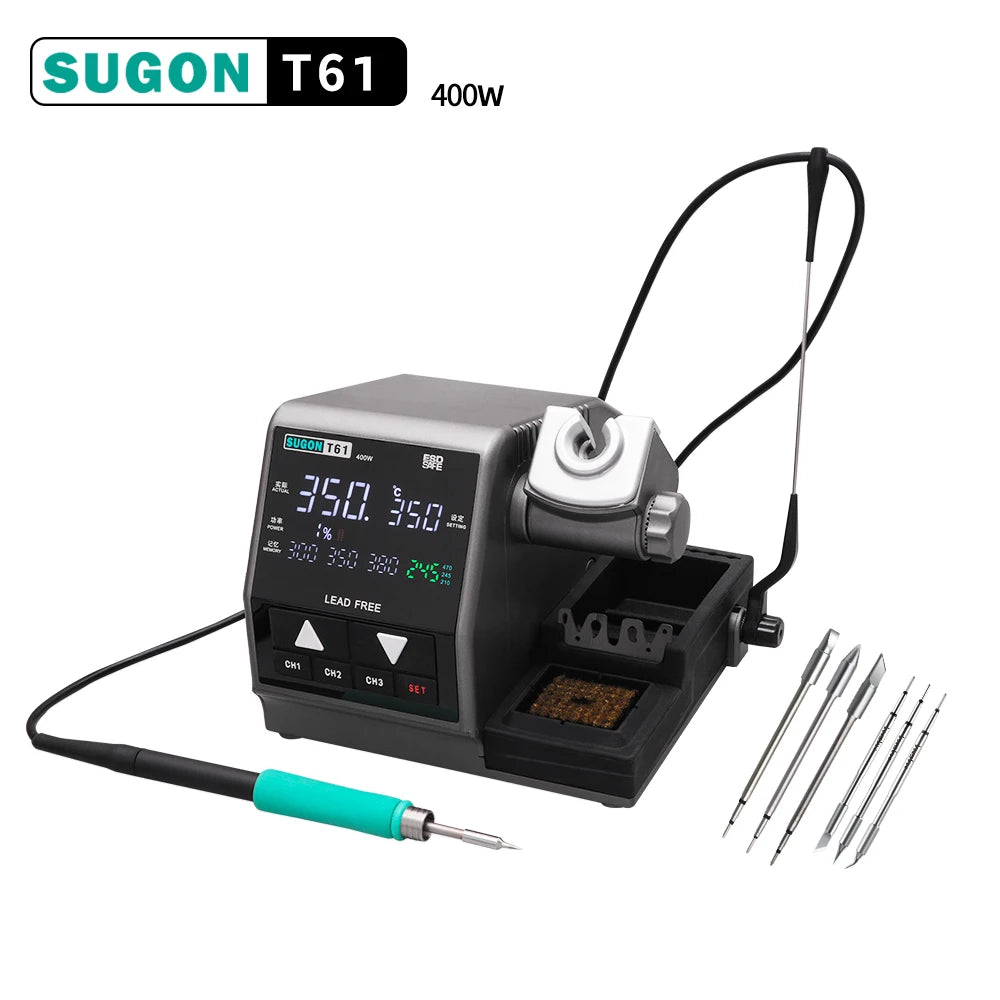 SUGON T61 Soldering Station 400W Compatible Soldering Iron Tip C470/245/210 Large Solder Joints Welding Rework Station