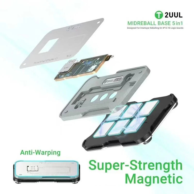 2UUL BH13 Midreball Base 5 IN 1 Designed for Interlayer Reballing on Phone 12-16 Series Logic Boards Super-Strength Magnetic