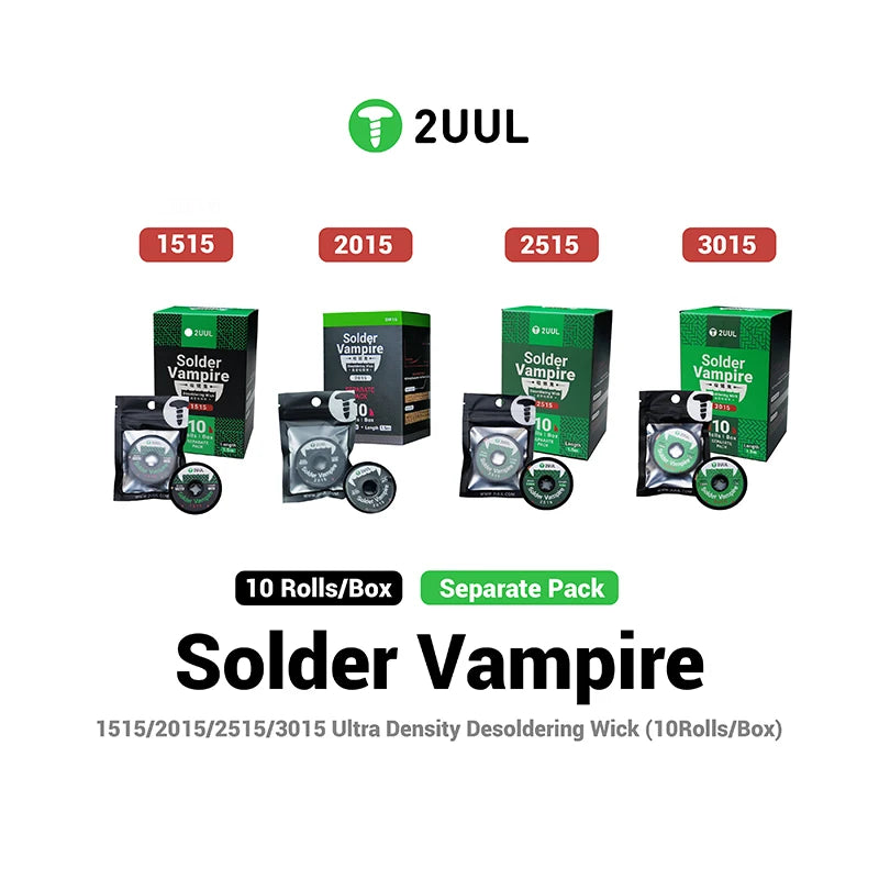 2UUL Solder Vampire 1515/2015/2515/3015 Ultra Density Desoldering Wick (10Rolls/Box) Mobile Phone Motherboard Welding Solder