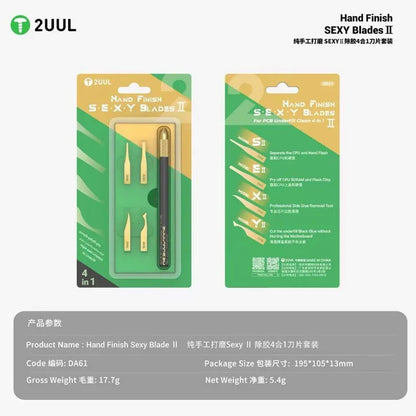 2UUL DA61 4 en 1, cuchillas SEXY II de acabado manual para limpiar el sellador de relleno inferior de PCB, eliminar pegamento de placas base, PCB y chips IC de CPU, raspar y hacer palanca con cuchillo