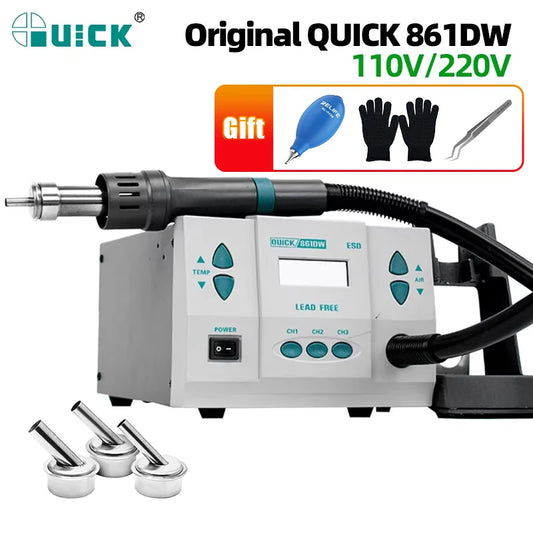 QUICK 861DW Soldering Station 1000W Digital Display For PCB Chip Repair Lead-Free Hot Air Gun Soldering Station Rework Station