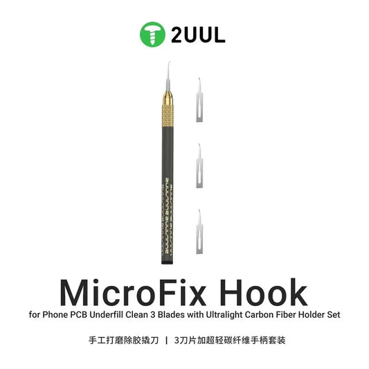 Juego de cuchillas de gancho MicroFix DA12 2UUL para mantenimiento de teléfonos móviles, eliminación de adhesivo de placas base PCB y desmontaje de chips y piezas pequeñas