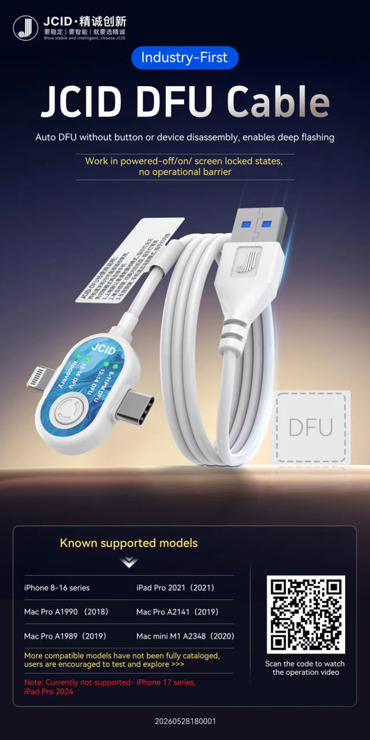JCID DFU Cable For iPhone 8-16 Series For Android Auto DFU Without Button or Device Disassembly, Enables Deep Flashing