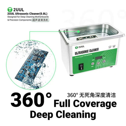 2UUL SS01 0.8L Ultrasonic Cleaner 40KHz Digital Timing Degas Function For Phone Mainboard IC Cleaning Machine Tools