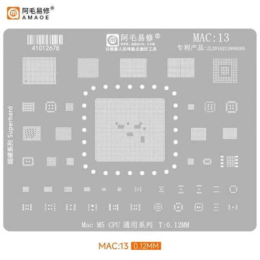 Plantilla de reballing BGA AMAOE para MacBook con Apple Silicon M3/M4/M5 y MAC 1-9 (0,12 mm)
