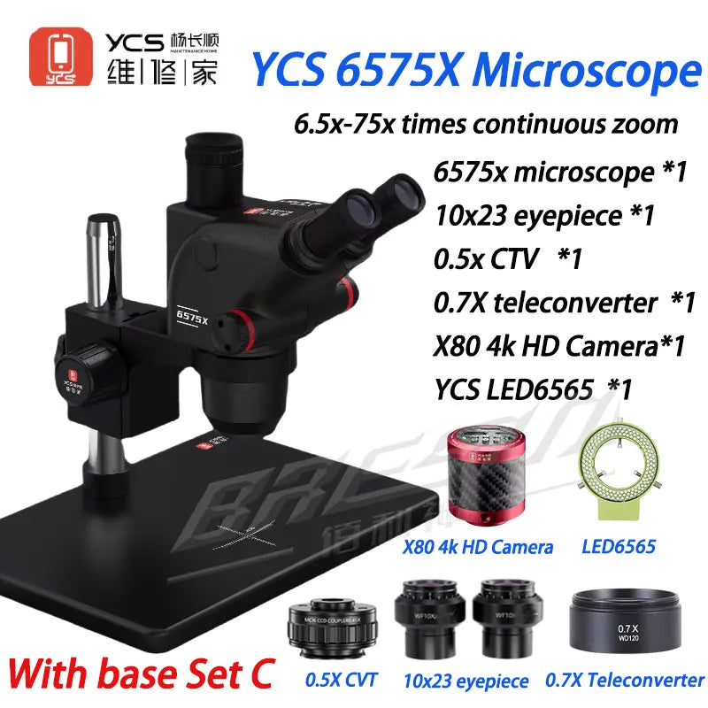 YCS Repairer YCS-6575X Trinocular Microscope 6.5x-75x times continuous zoom mobile phone repair equipment