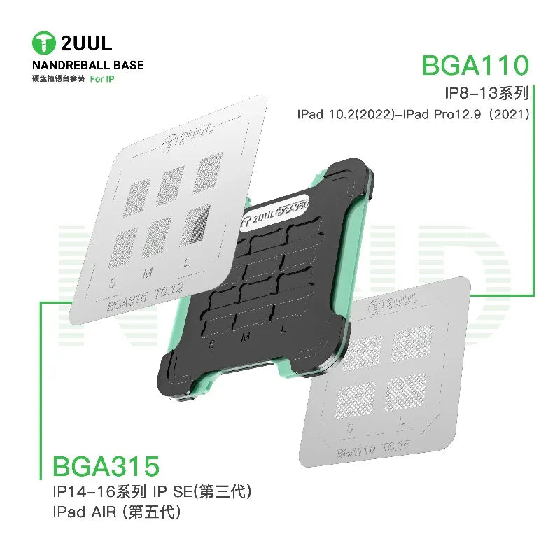 2UUL BH16 Magnetic Dual-Sided NAND Reballing Platform Set for IPhone Android EMMC Qualcomm Hisilicon NAND Flash Chip Repair Tool
