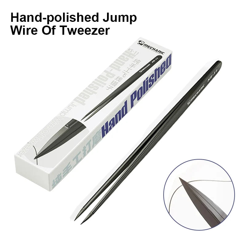 MECHANIC KS-11 Hand-polished Jump Wire Tweezers for Mobile Phone Maintenance High Precision Non-magnetic Ultra-fine Clips