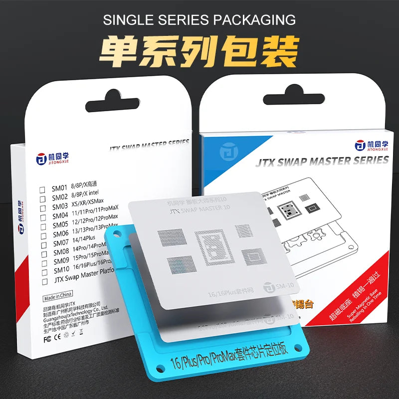 JTX SWAP MASTER Stencil Kit for IPhone 8-16 Pro/Max Super Magnetic Reballing Platform with Magnetic Base Repair Tools