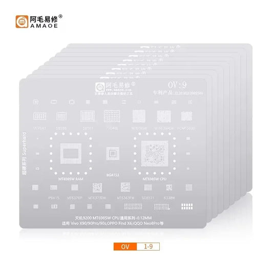 Juego de plantillas para reballing BGA AMAOE OV1-OV9 / OP1-OP2 para OPPO y VIVO
