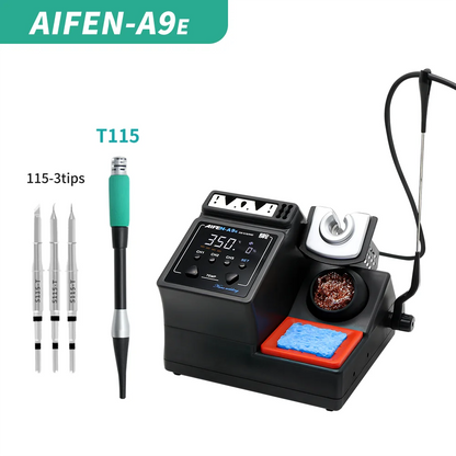 Estación de soldadura AIFEN A9E compatible con puntas originales para cautín y mangos 210/245/115, con control de temperatura y estación de retrabajo con aire caliente