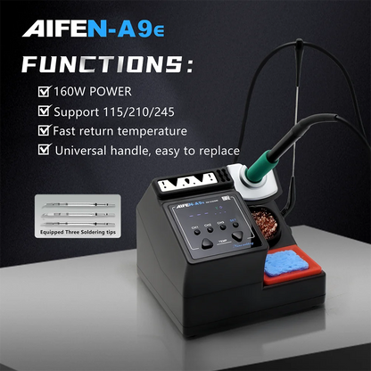 Estación de soldadura AIFEN A9E de 160 W con calentamiento rápido, compatible con puntas C210 y C245, para soldadura electrónica y retrabajo.