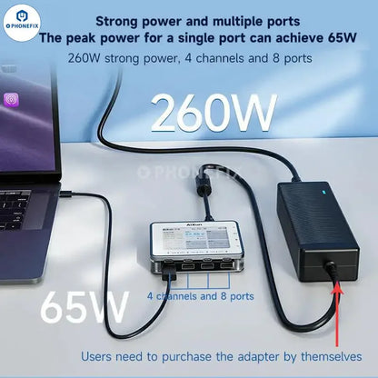 AiXun PF26 260W 8 Ports Multi-channel Charger Smart Digital Display USB Charging Deck for Mobile Phone Tablet PC Smart Device