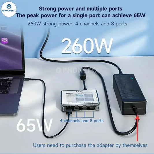 AiXun PF26 260W 8 Ports Multi-channel Charger Smart Digital Display USB Charging Deck for Mobile Phone Tablet PC Smart Device
