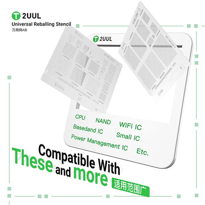2UUL BG02 2Pcs/Pack Universal Reballing Stencil AB Steel Mesh Solder Template for BGA Chip Repair Phone Motherboard Solder