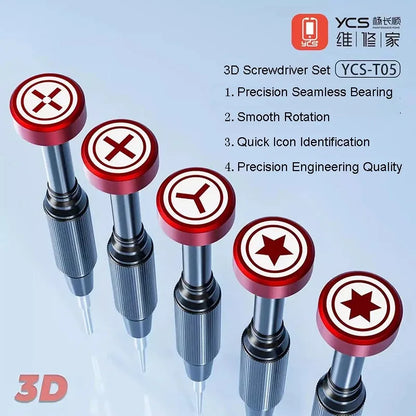 YCS YCS-T05 3D High Precision Screwdriver Set for Mobile Phone Maintenance Electronic Disassembly Repair Bolt Driver Kit