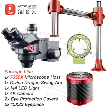 YCS Red Shenlong Arm 6558X 6558S 6575X 7050X Trinocular Microscope Set For Mobile Phone Repair Maintenance Circuit Board Special