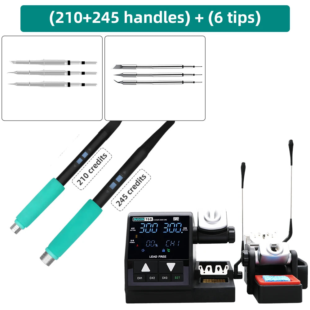 SUGON T60 Soldering Station Double Station Welding Rework Station Compatible with 115 210 245 Handle For BGA PCB Repair Tools