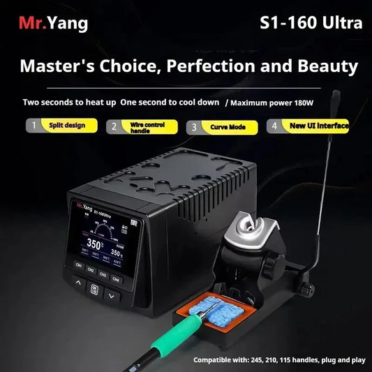 Estación de soldadura YCS S1-160 Ultra con función de calentamiento y enfriamiento rápidos, potencia máxima de 180 W y compatible con mangos C210/C245/C115