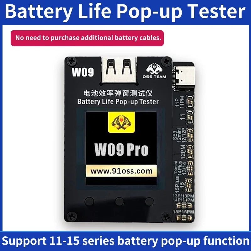 OSS W09 Pro V3 Battery Efficiency Pop up Tester Mobile Phone 11-15 PM No Need External Cable Battery Data Modify Tool