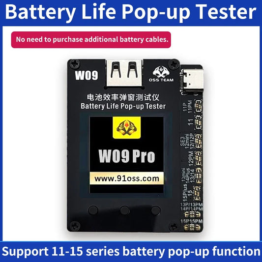 OSS W09 Pro V3 Probador emergente de eficiencia de batería para teléfonos móviles 11-15 PM Sin necesidad de cable externo Herramienta de modificación de datos de batería
