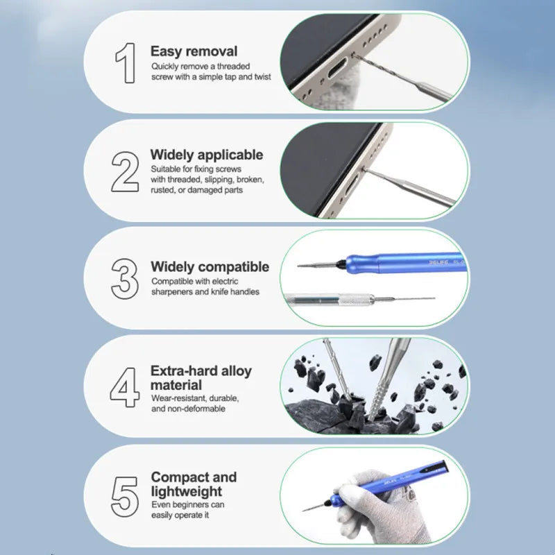 RELIFE TX1 Sliding Thread Screw Drill Bit Set for Phone Repair Extra-hard Alloy Material Quickly Remove The Slipped Screws