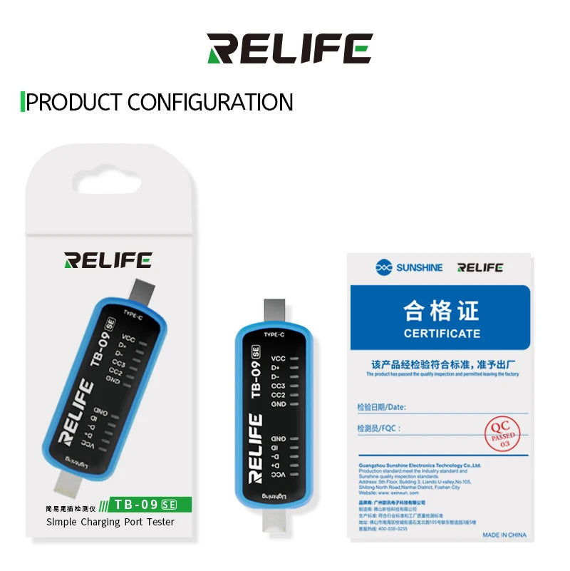 RELIFE TB-09 SE Simple Tail Insertion Tester Rapidly Locate Fault Points Lightning/Type-c Dual Plugs Fault Testing Tool