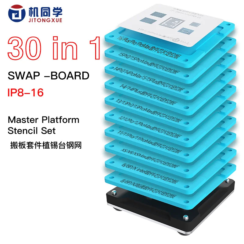 JTX SWAP MASTER Stencil Kit for IPhone 8-16 Pro/Max Super Magnetic Reballing Platform with Magnetic Base Repair Tools