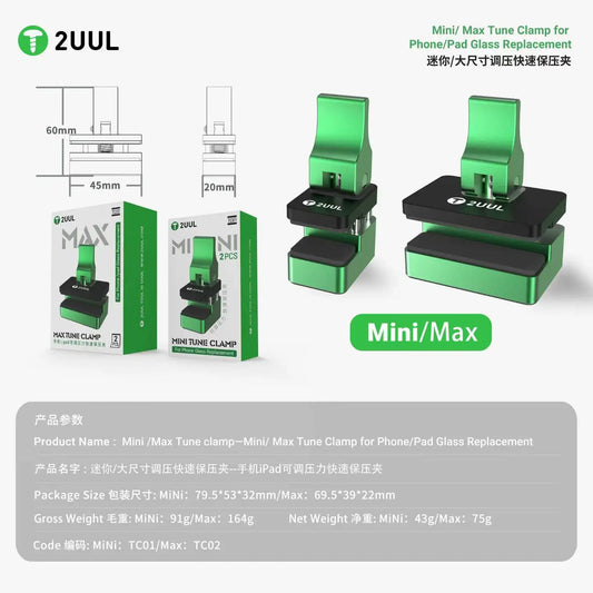 2UUL TC01/TC02 Pinza de ajuste giratoria Soporte de sujeción ajustable de 360 grados para reparación y reemplazo del cristal frontal de teléfono e iPad