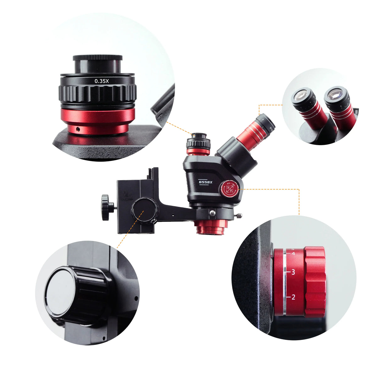 YCS Red Shenlong Arm 6558X 6558S 6575X 7050X Trinocular Microscope Set For Mobile Phone Repair Maintenance Circuit Board Special