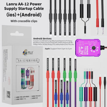 Lanrui AA-12 Power Supply Startup Cable,Android Phone iPhxne Series Supported Power Cable with Original Battery Connector Clip