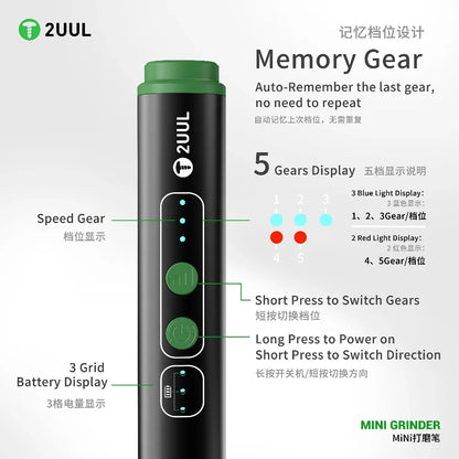 2UUL DA86 Mini Grinder with Grinding Cutting Drill Bits Polishing Pen for Phone OCA Glue Clean IC Chip CPU Drilling Repair Tool