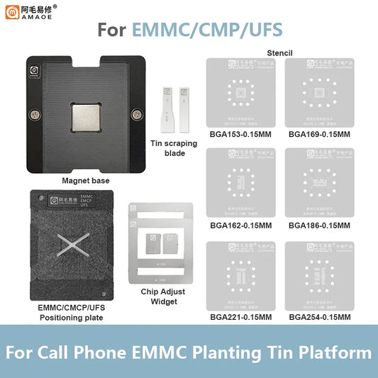 Juego de plataforma magnética Amaoe para reballing de BGA para eMMC / eMCP / UFS (BGA153-254)