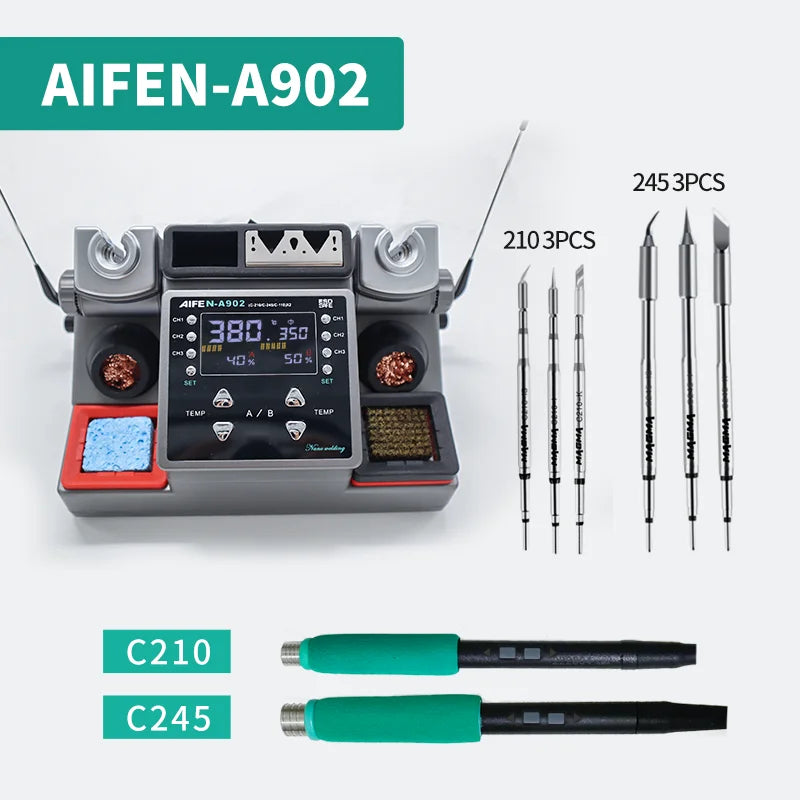 AIFEN A902 Soldering Station  C115 C210 C245 Double Station Welding Rework Station For Cell-Phone PCB  IC Repair Solder Tools