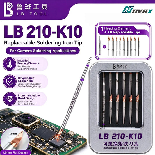 LUBAN 210-K10 replaceable soldering iron head set (C210 series soldering head) for mobile phone camera PCB soldering repair tool