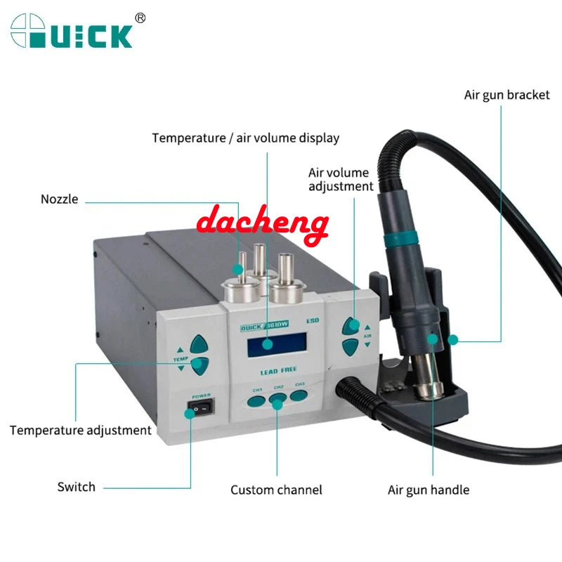 1000W Quick 861 DW Professional Hot Air Gun, Quick 861 Pro Intelligent Rework Desoldering Station, Precise Temperature Control