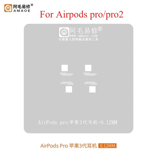 Plantilla AMAOE BGA para reballing de placas base de AirPods Pro 1 y AirPods Pro 2, reparación de CI (0,10 mm / 0,12 mm)